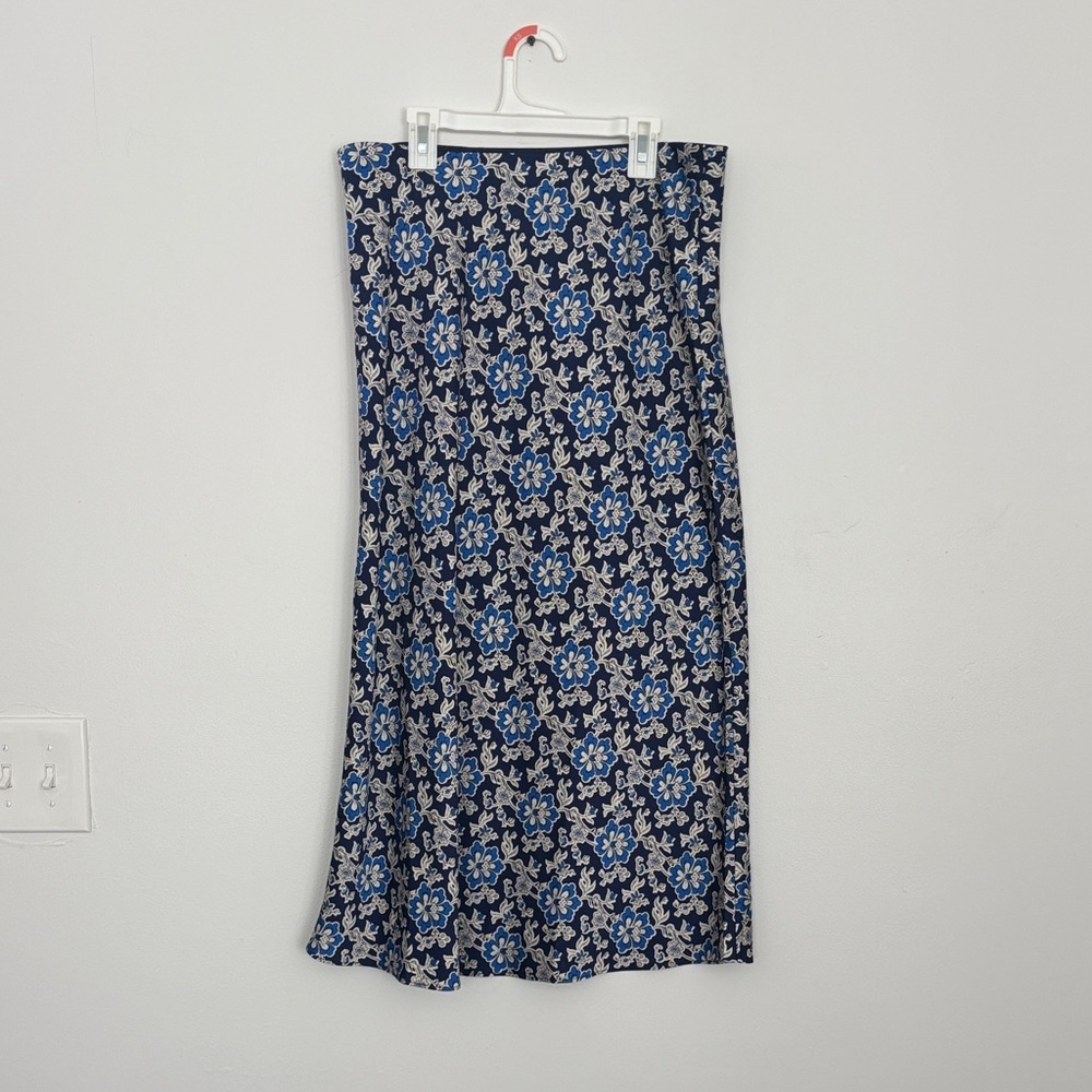 J. Crew Navy and White Floral A-Line Skirt